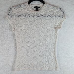 289-Nwot Aqua Women's Short Sleeve Lace Tee - Cream